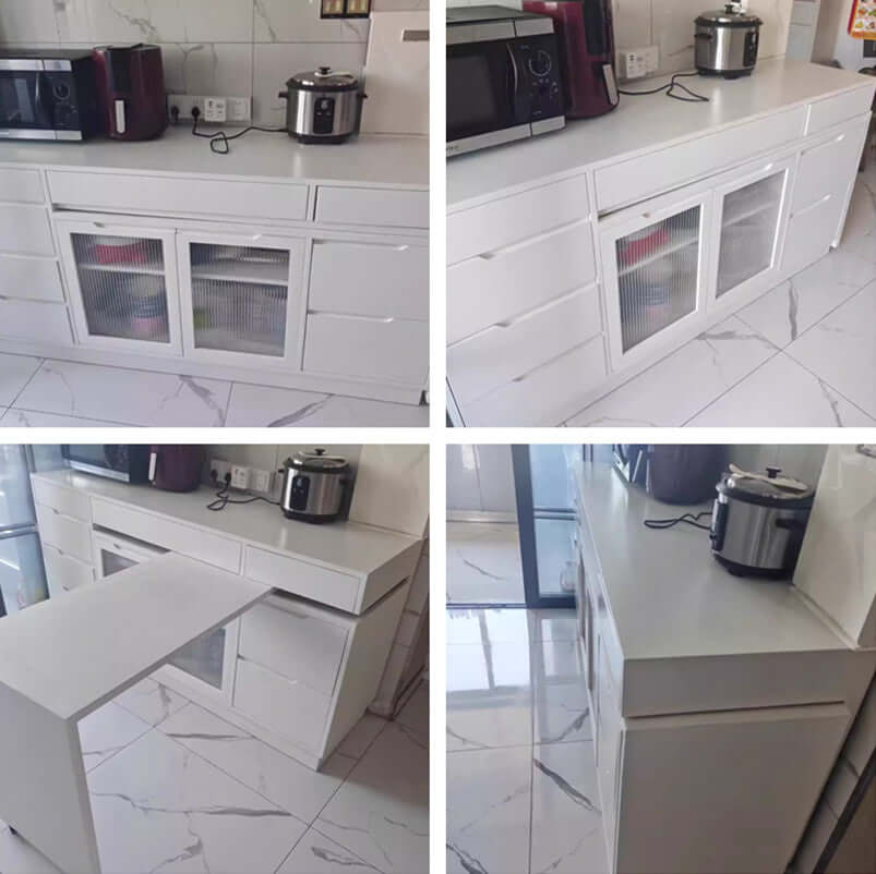 Walnut Convertible Sideboard With Rotating Tabletop