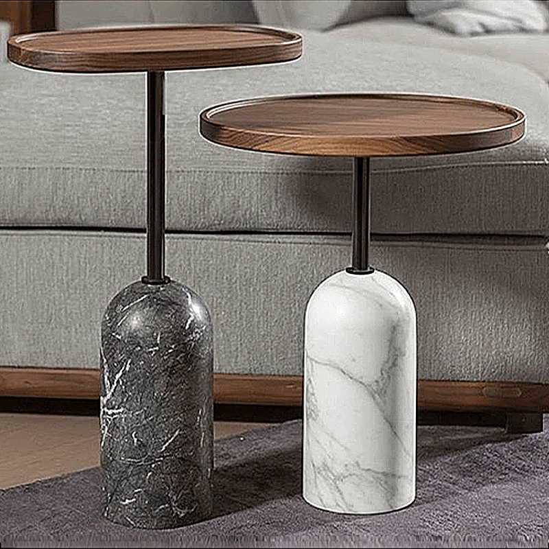 Walnut Ekero Side Table With Marble Base