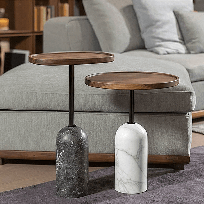 Walnut Ekero Side Table With Marble Base