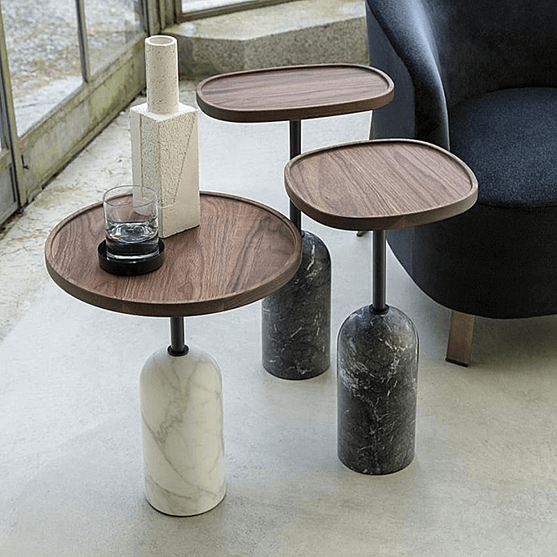 Walnut Ekero Side Table With Marble Base