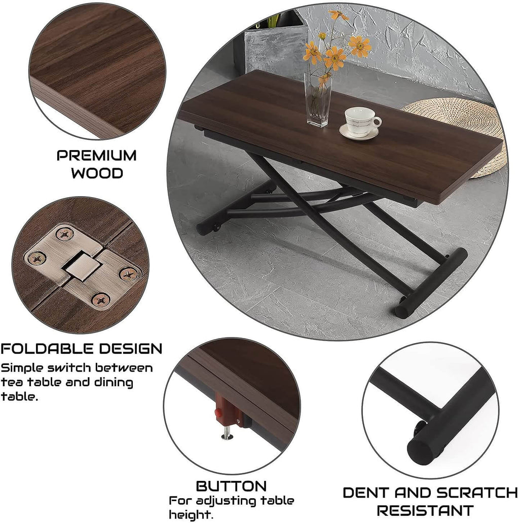 Walnut Foldable Adjustable Dining Table with Metal Frame