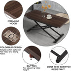 Walnut Foldable Adjustable Dining Table with Metal Frame