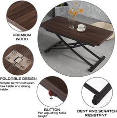 Walnut Foldable Adjustable Dining Table with Metal Frame