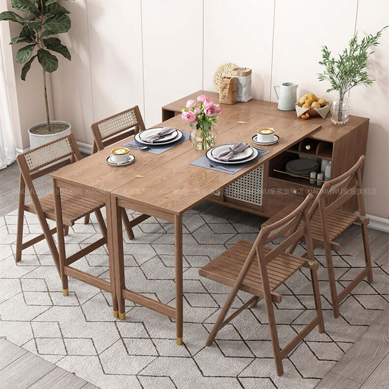 Walnut Folding Dining Table Set With Hidden Storage Main image