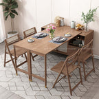 Walnut Folding Dining Table Set With Hidden Storage