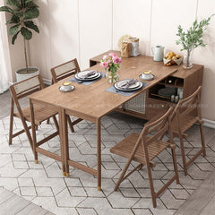 Walnut Folding Dining Table Set With Hidden Storage