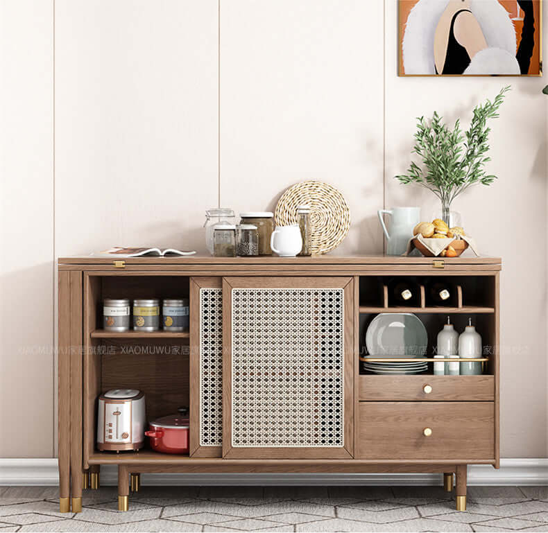 Walnut Folding Dining Table Set With Hidden Storage