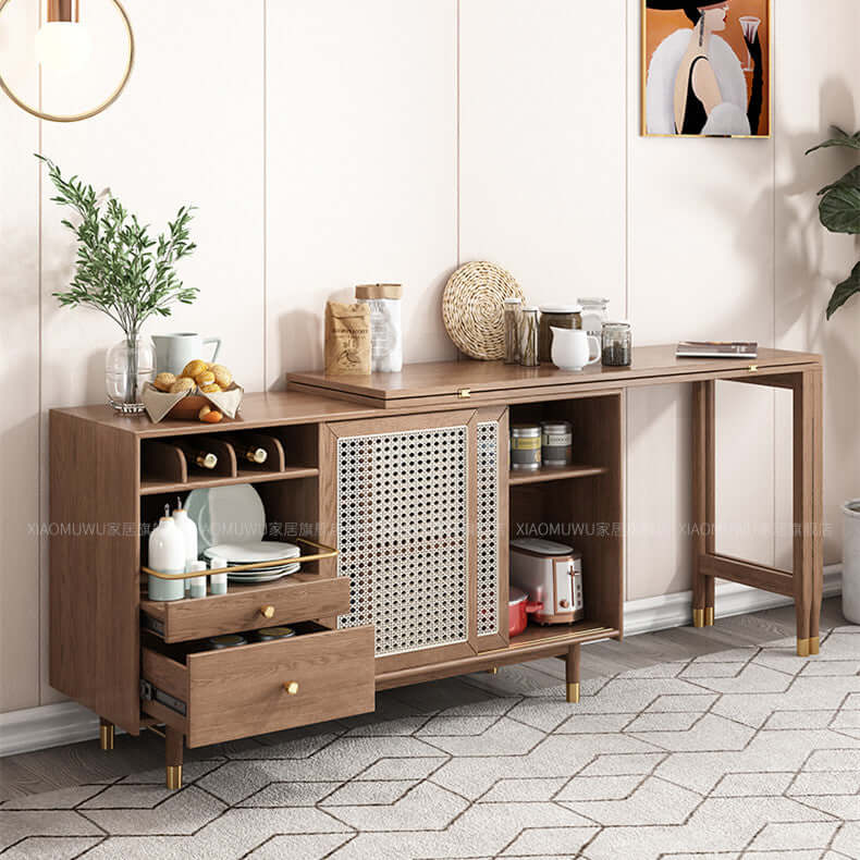 Walnut Folding Dining Table Set With Hidden Storage