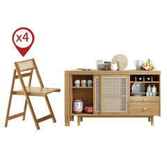 Walnut Folding Dining Table Set With Hidden Storage