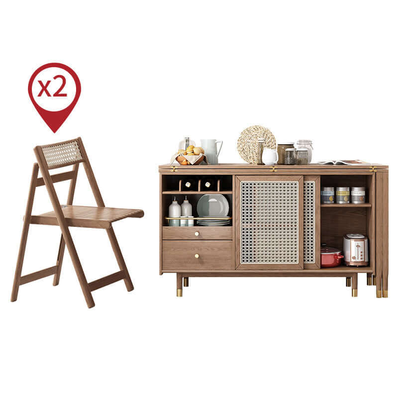 Walnut Folding Dining Table Set With Hidden Storage