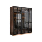 Walnut Glass Wardrobe Armoire With Soft-Close Storage