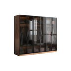 Walnut Glass Wardrobe Armoire With Soft-Close Storage