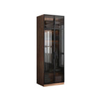 Walnut Glass Wardrobe Armoire With Soft-Close Storage