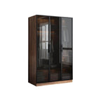 Walnut Glass Wardrobe Armoire With Soft-Close Storage
