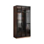 Walnut Glass Wardrobe Armoire With Soft-Close Storage