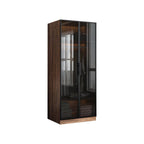 Walnut Glass Wardrobe Armoire With Soft-Close Storage