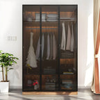 Walnut Glass Wardrobe Armoire With Soft-Close Storage