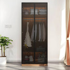 Walnut Glass Wardrobe Armoire With Soft-Close Storage