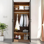 Walnut Glass Wardrobe Armoire With Soft-Close Storage