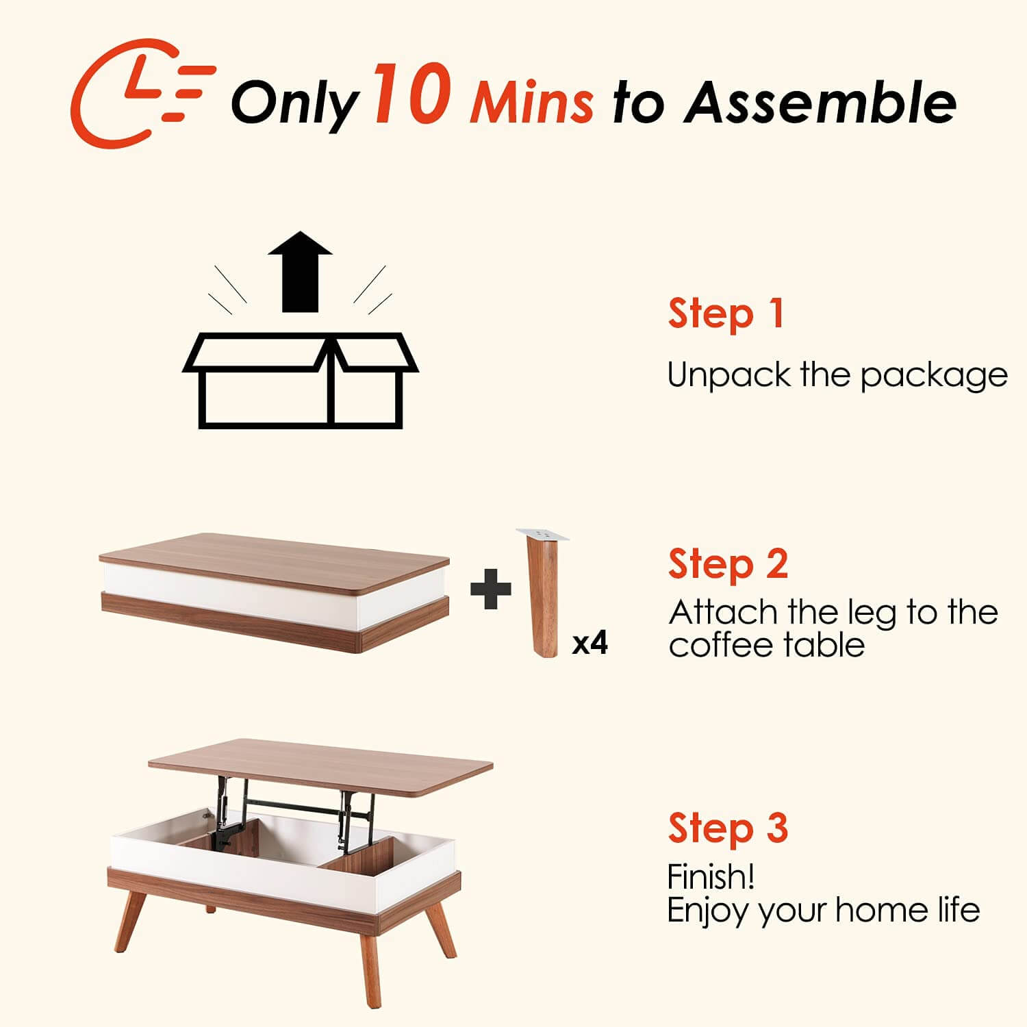 Walnut Lift-Top Coffee Table With Hidden Storage