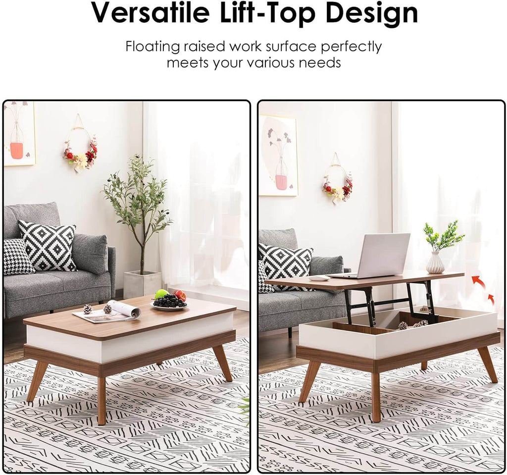 Walnut Lift-Top Coffee Table With Hidden Storage