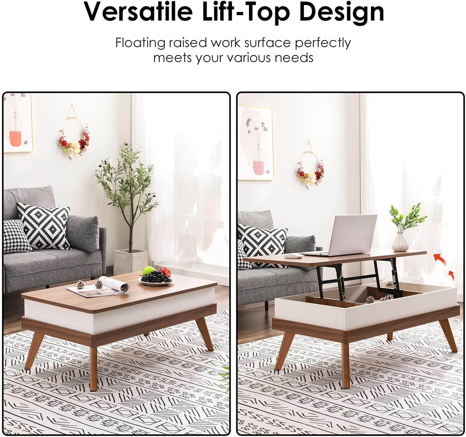 Walnut Lift-Top Coffee Table With Hidden Storage