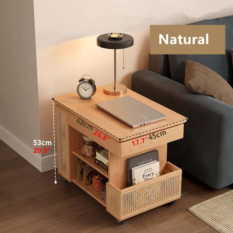 Walnut Lift-Top Coffee Table With Rattan Drawer