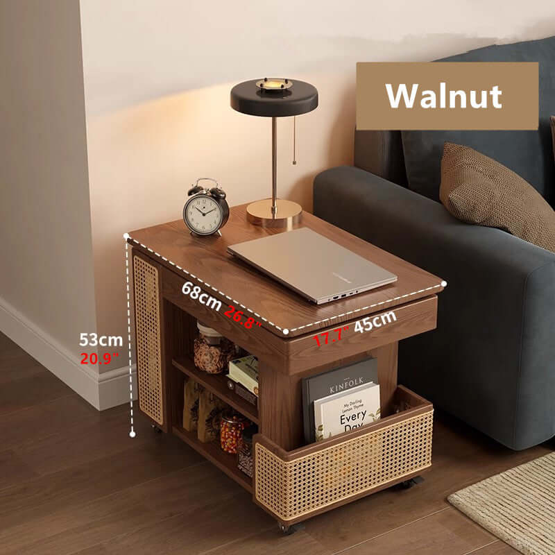 Walnut Lift-Top Coffee Table With Rattan Drawer