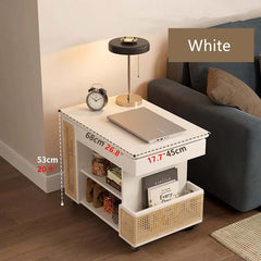 Walnut Lift-Top Coffee Table With Rattan Drawer