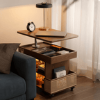 Walnut Lift-Top Coffee Table With Rattan Drawer
