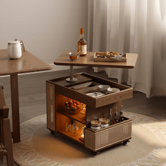 Walnut Lift-Top Coffee Table With Rattan Drawer