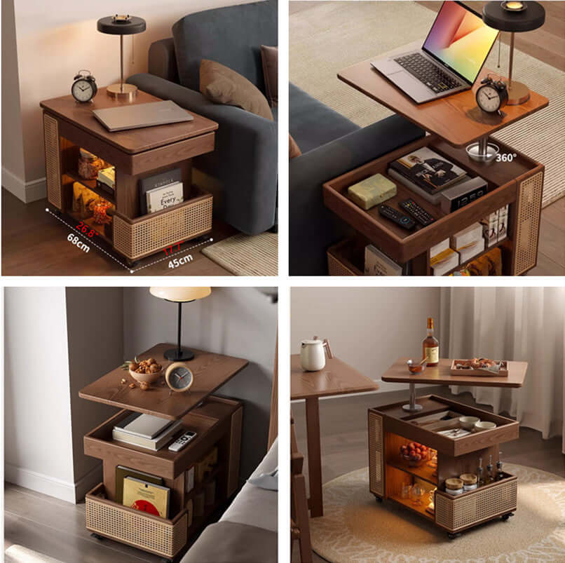 Walnut Lift-Top Coffee Table With Rattan Drawer Main Product Image