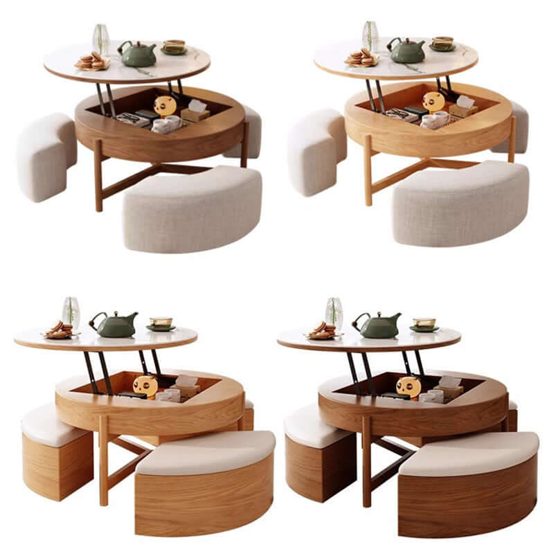 Walnut Lift-Top Coffee Table with Storage Stools Main Product Image
