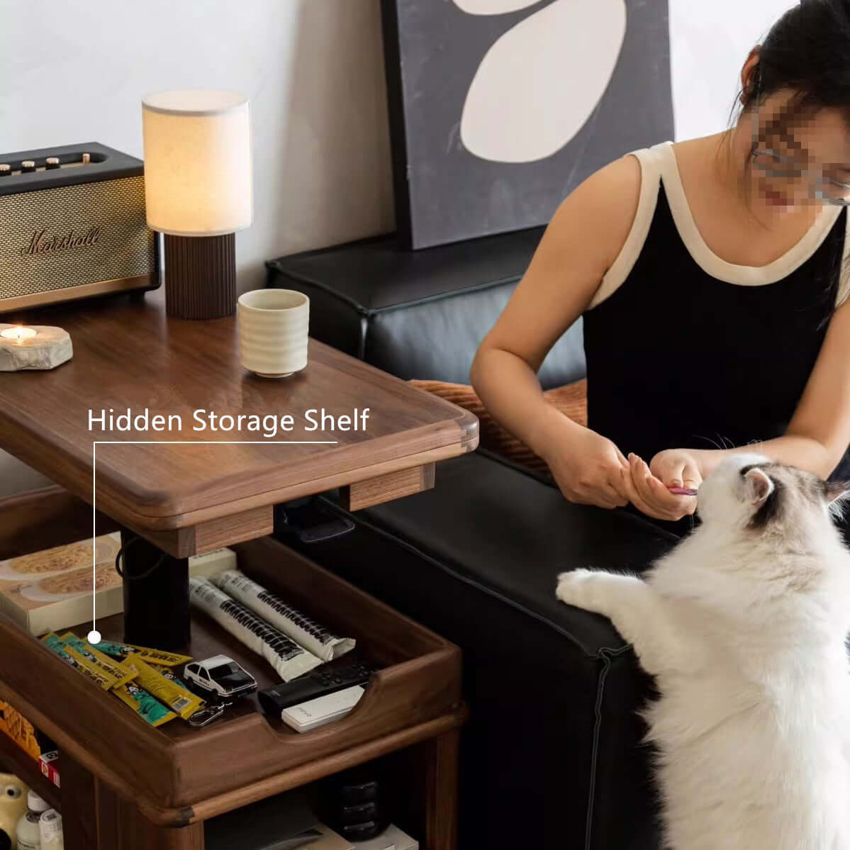 Walnut Lift Top Side Table with Storage Drawer