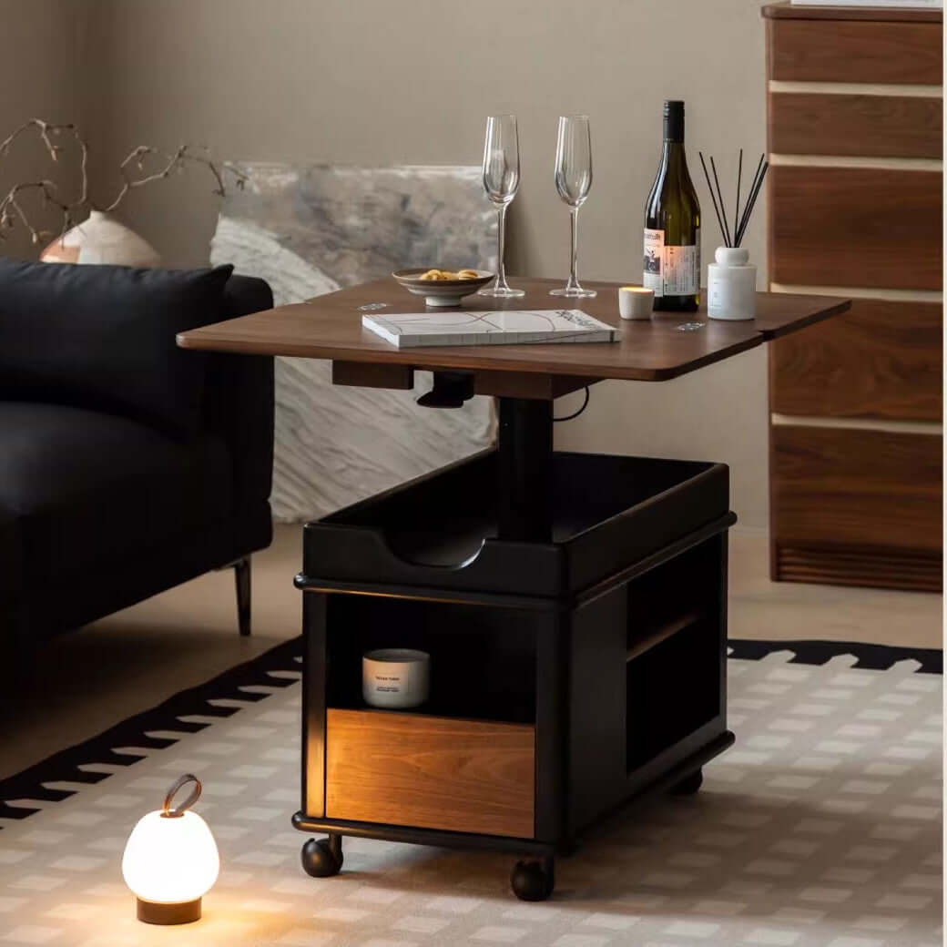 Walnut Lift Top Side Table with Storage Drawer