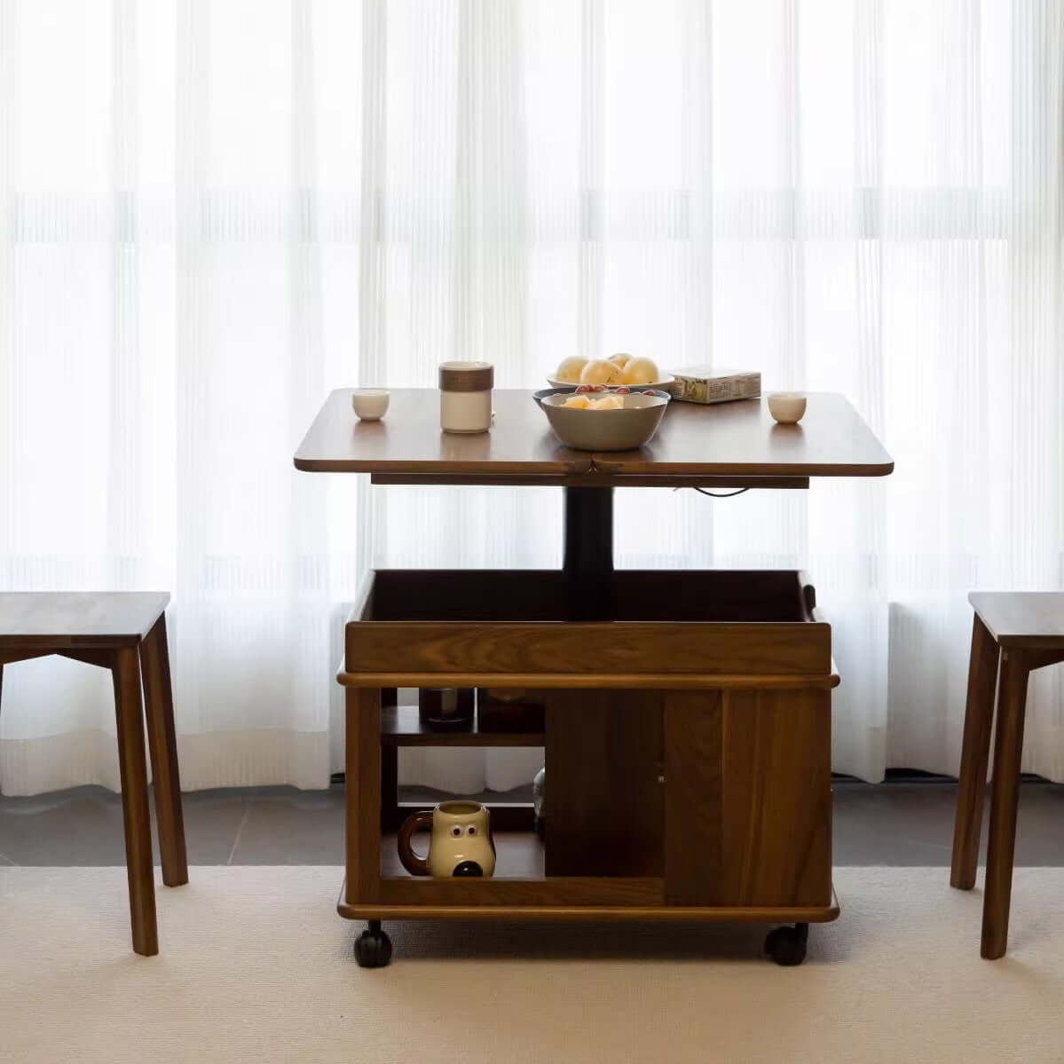 Walnut Lift Top Side Table with Storage Drawer