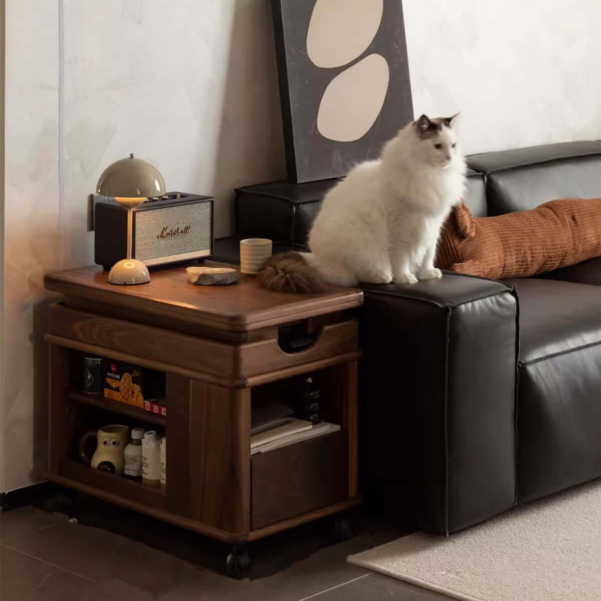 Walnut Lift Top Side Table with Storage Drawer