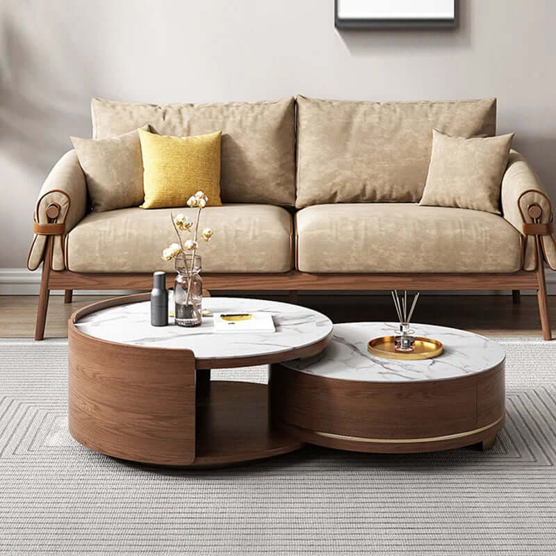 Walnut Nesting Coffee Table Set, Space-Saving Design