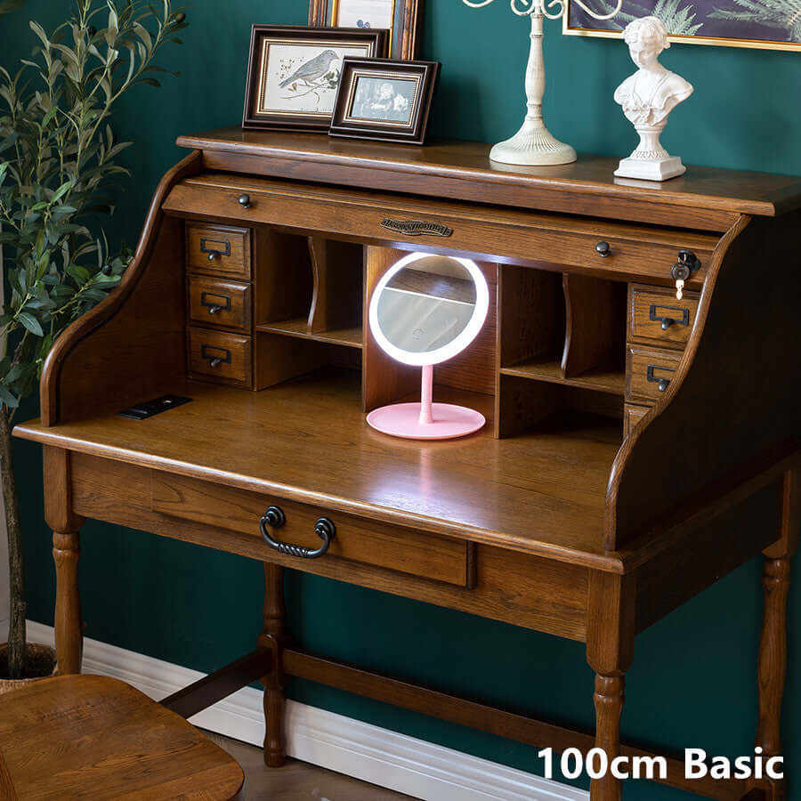 Walnut Oak Roll-Top Desk, 82cm Basic Version