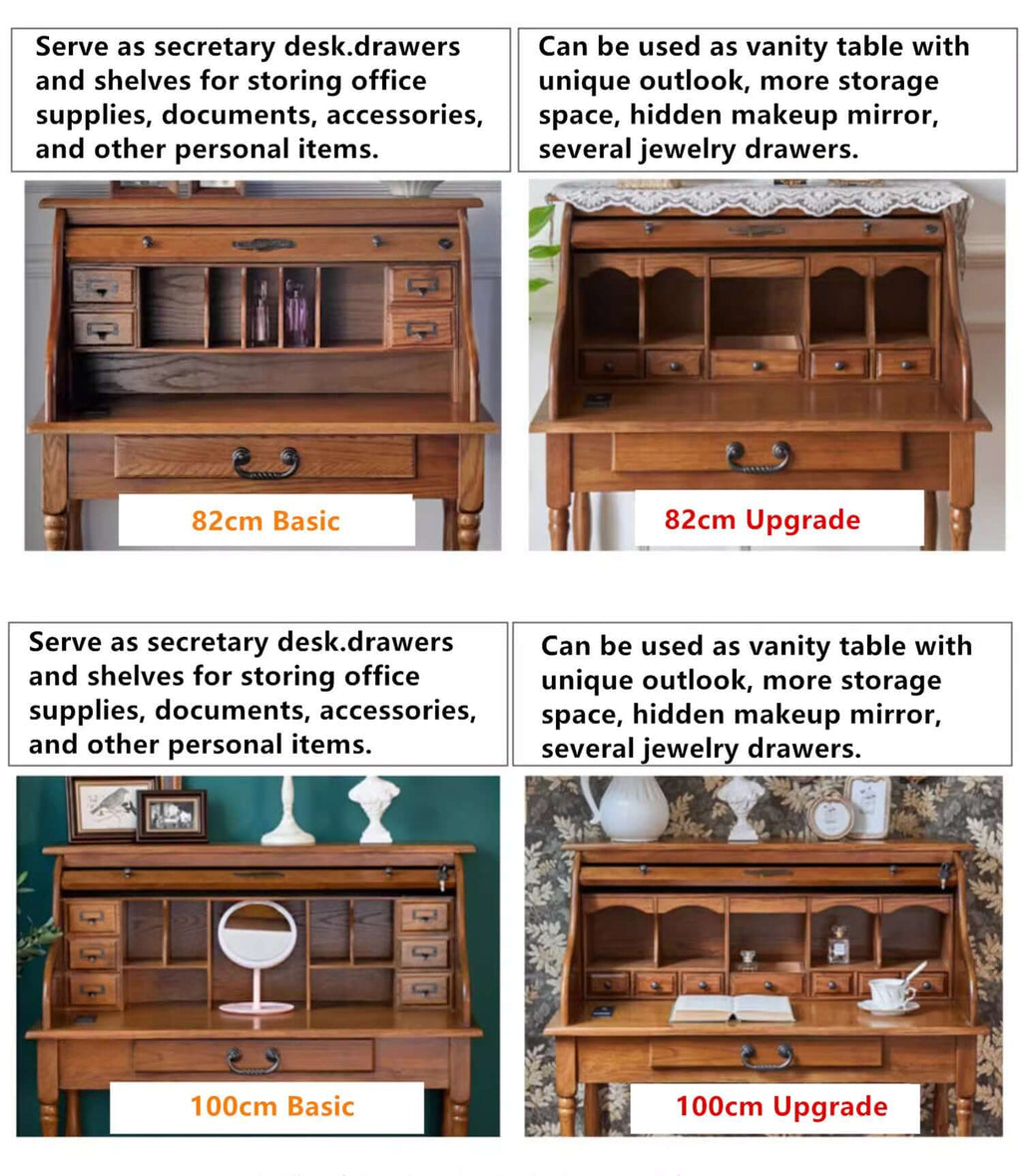 Walnut Oak Roll-Top Desk, 82cm Basic Version