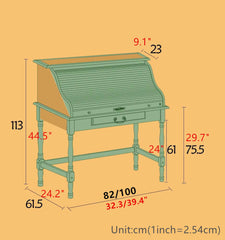 Walnut Oak Roll-Top Desk, 82cm Basic Version