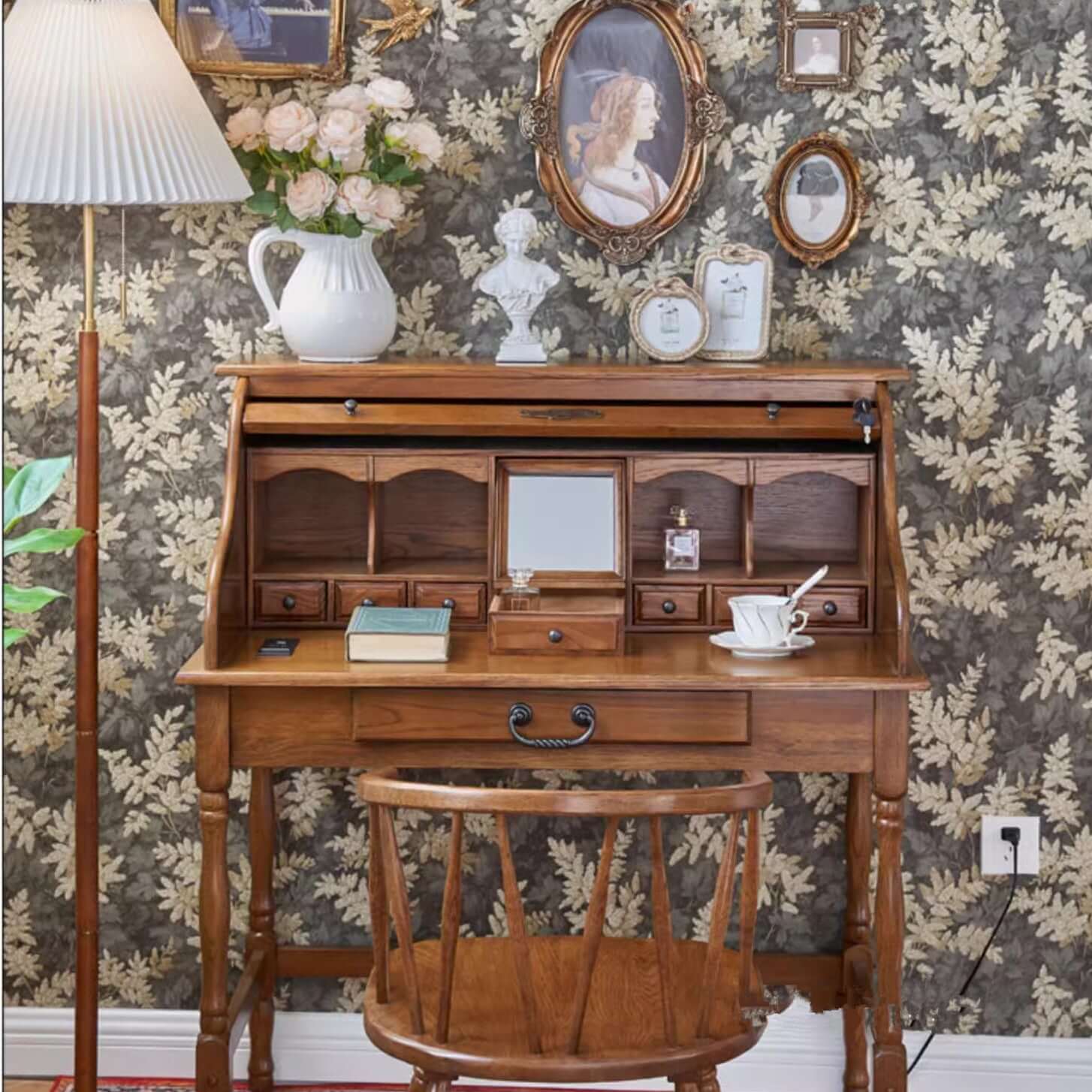 Walnut Oak Roll-Top Desk, 82cm Basic Version