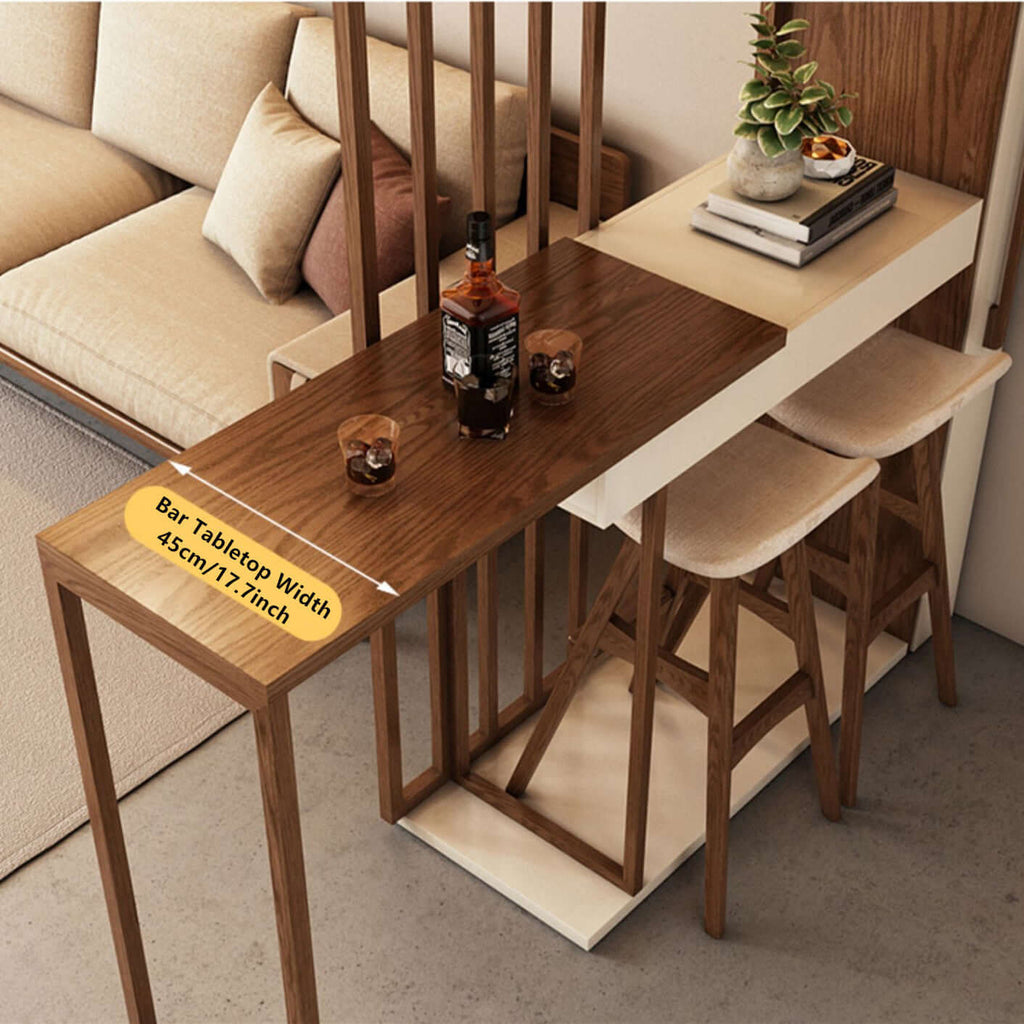 Walnut Off-White Retractable Bar Table - Modern Minimalist