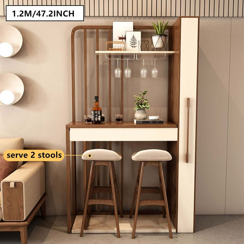 Walnut Off-White Retractable Bar Table - Modern Minimalist