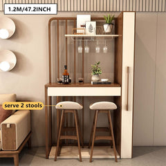 Walnut Off-White Retractable Bar Table - Modern Minimalist