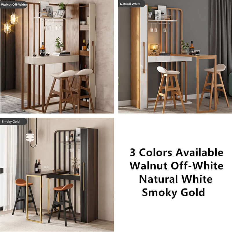 Walnut Off-White Retractable Bar Table - Modern Minimalist