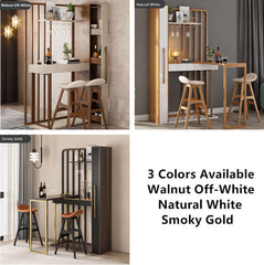 Walnut Off-White Retractable Bar Table - Modern Minimalist