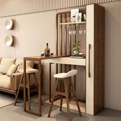 Walnut Off-White Retractable Bar Table - Modern Minimalist