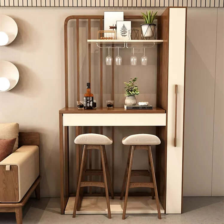 Walnuss Off-White Ausziehbarer Bartisch - Modern Minimalistisch Zweitbild