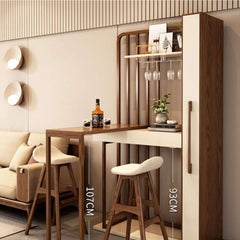 Walnut Off-White Retractable Bar Table - Modern Minimalist